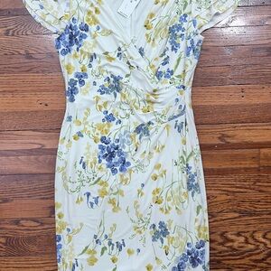 Ralph Lauren Floral Wrap Midi Dress in Blue and Yellow